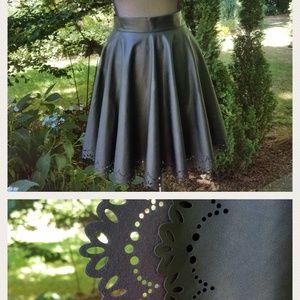 Faux Leather Flared Skirt w/Cut Out Detail Dahlia